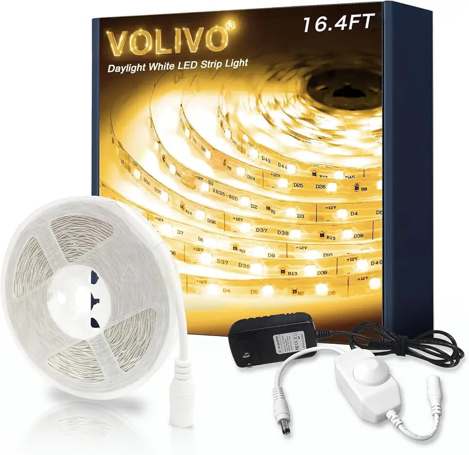 VOLIVO Warm White LED Strip Lights, 16.4ft Dimmable 6500K Lights for Mirror