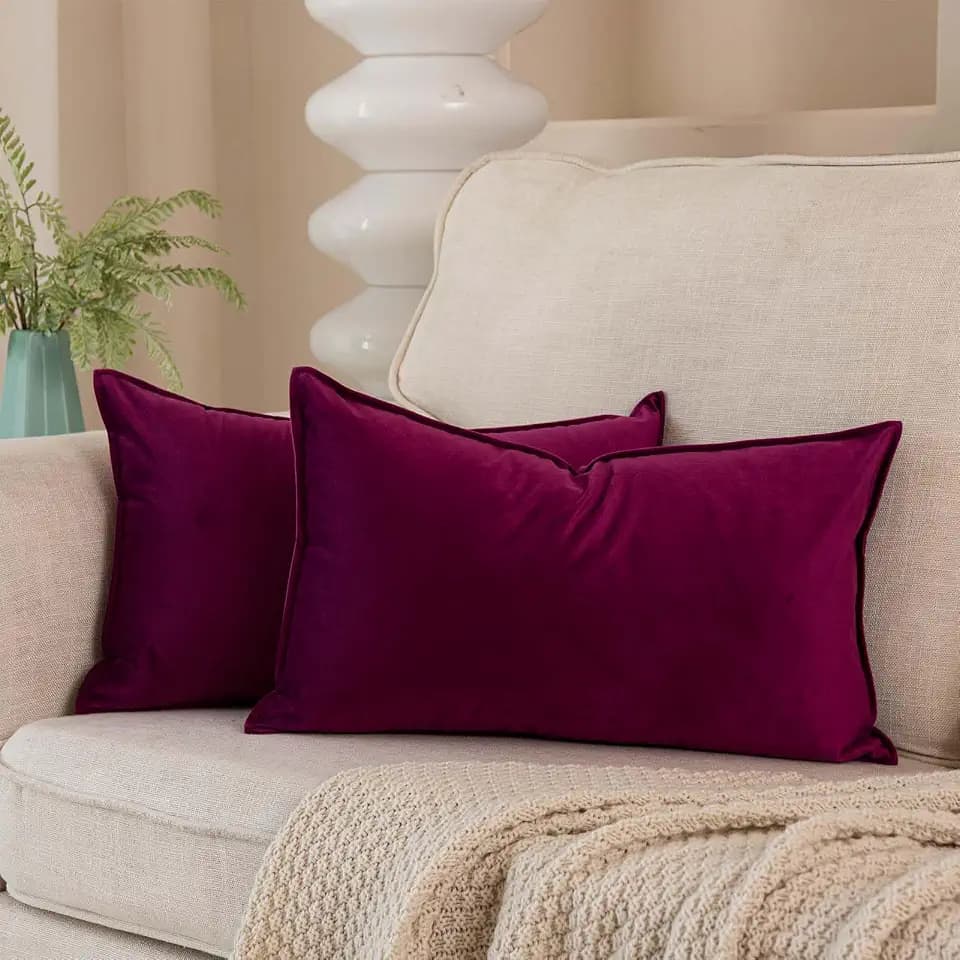 JUSPURBET 12x20 Velvet Lumbar Throw Pillow Covers Set of 2,Purple
