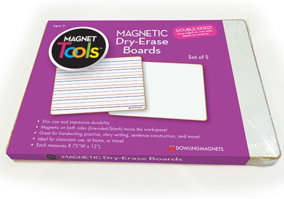 Dowling Magnets Magnetic Dry-Erase Boards – Double-Sided Ruled/Blank – 12" Long x 8.75" Wide – Pack of 5. (735206), White