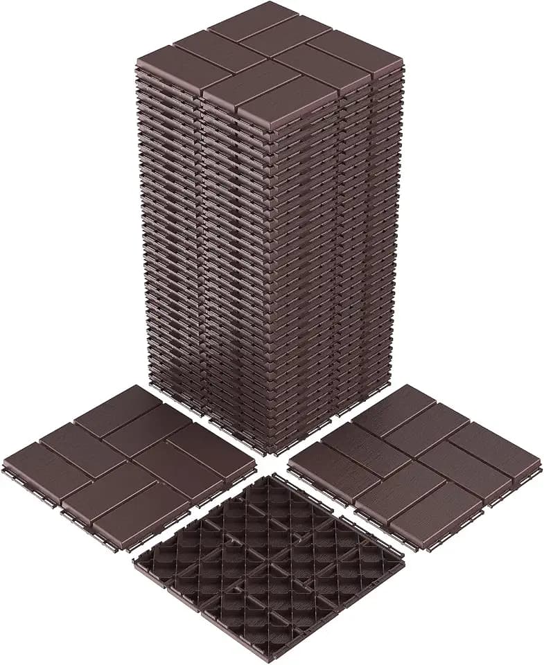 Goovilla Plastic Interlocking Deck Tiles, 36 Pack 12"x12", Dark Brown
