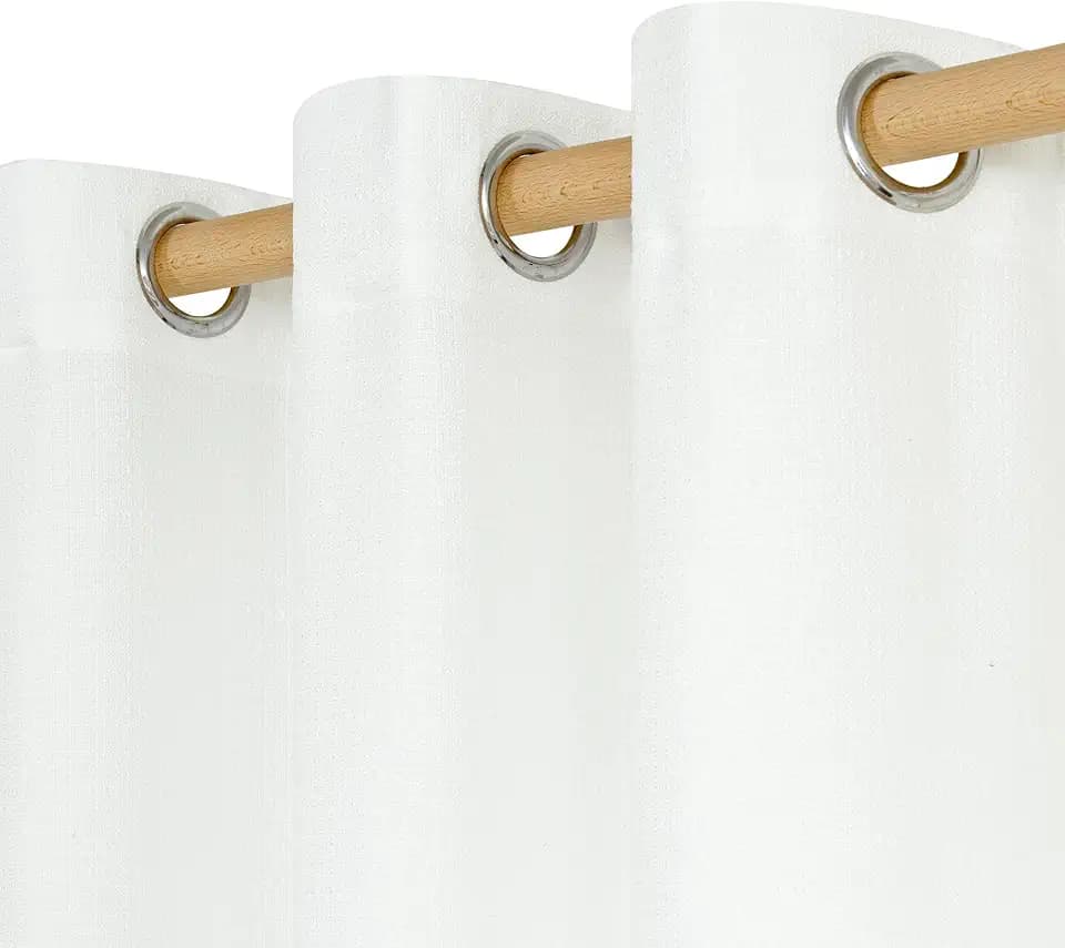 LAMIT 72 Inch Length White Linen Curtains for Living Room 2 Panels