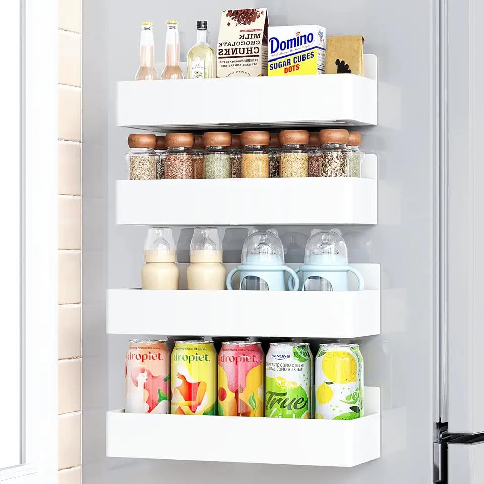 Mystozer Magnetic Spice Rack for Refrigerator White, 4 Pack