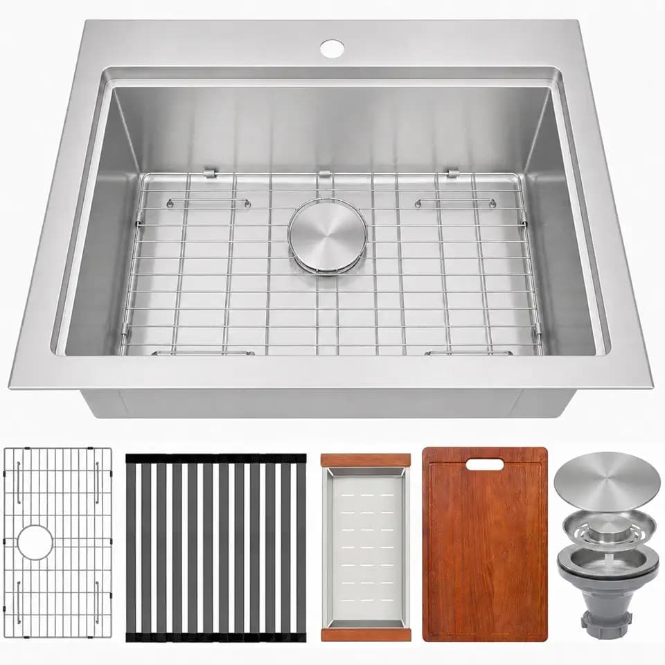 Drop In Kitchen Sink 26" X 22",Single Bowl Workstation Sinks