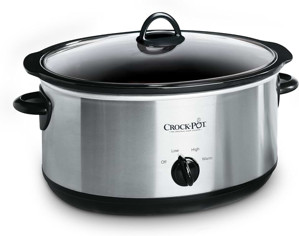Crock-Pot 7-Quart Manual Slow Cooker, Family Size Serves 8+ People & Fits 6-lb Roast, Removable Stoneware with Warming Setting, Dishwasher Safe for Easy Cleanup, Stainless Steel