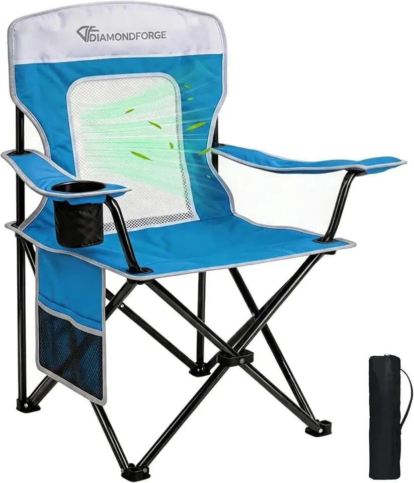 Camping Chair, 300 LBS Breathable Mesh Lawn Chairs Folding, Blue White