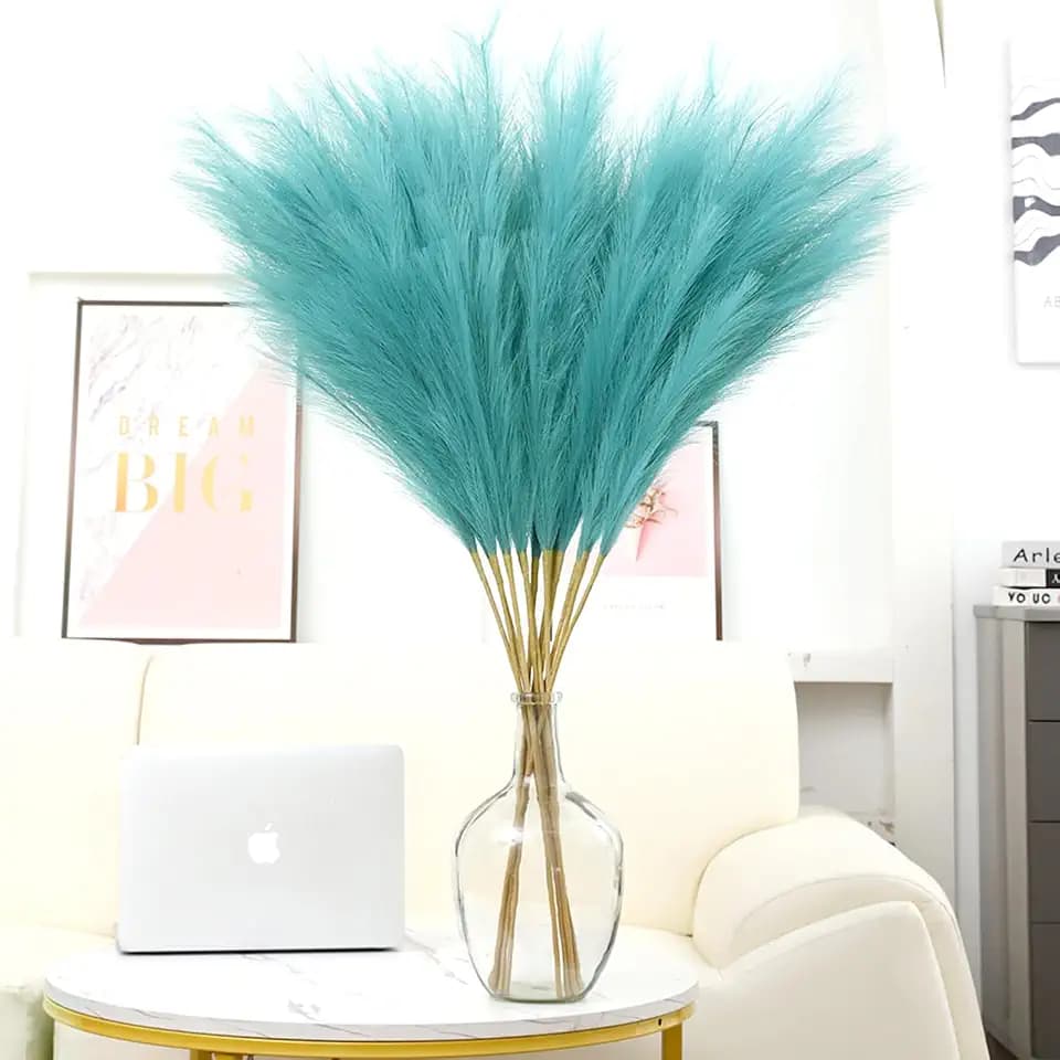 38" 10 Stems Faux Pampas Grass Decor Tall Pampas for Floor Vase(Lake Blue)