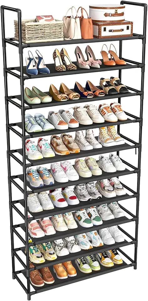 Simple Trending Tall Shoe Rack Storage Holds 40 Pairs, 10 Tier Shoe Organizer Shelf Large Capacity for Entryway Closet, Black