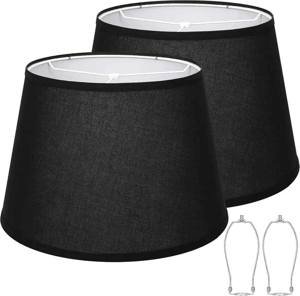 Black Drum Lamp Shades Set of 2, Large Shade 12"Top x 16"Bottom x 11"High