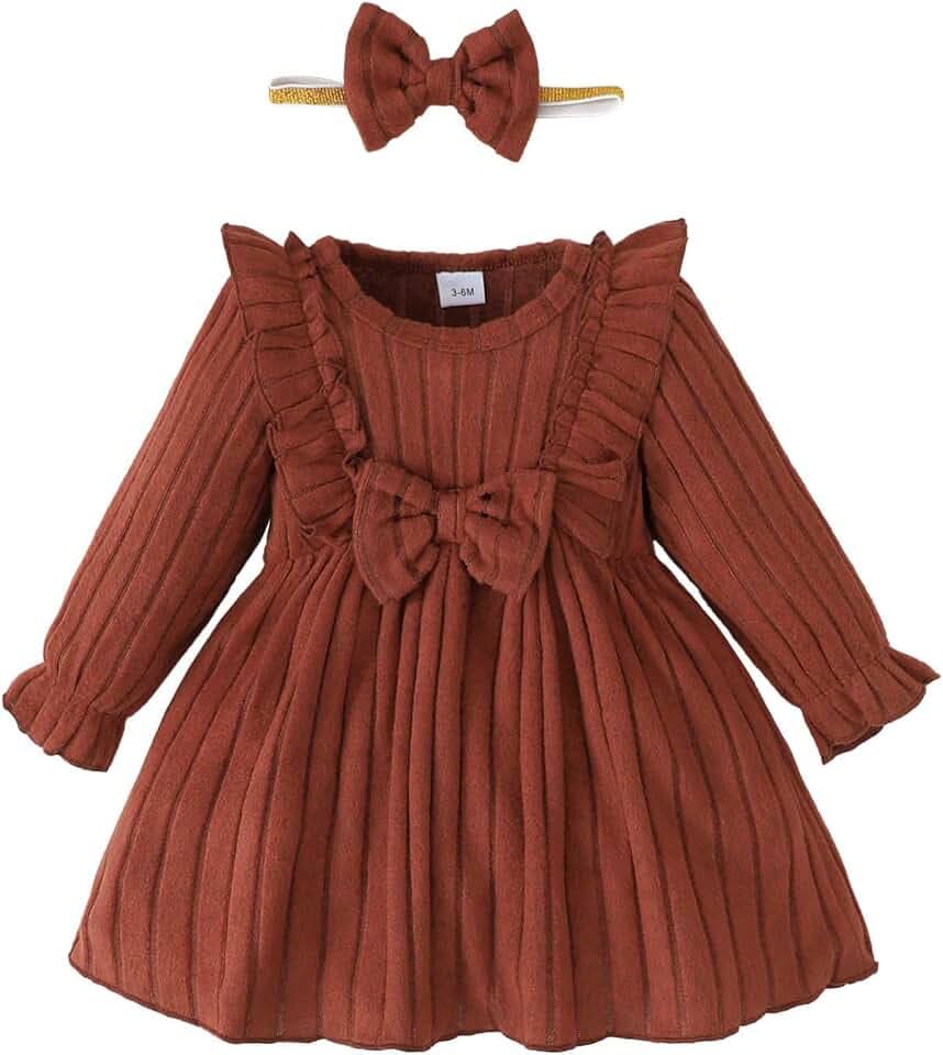 Mioglrie Baby Girl Dress Infant Fall Winter Clothes Solid Ruffle Outfits