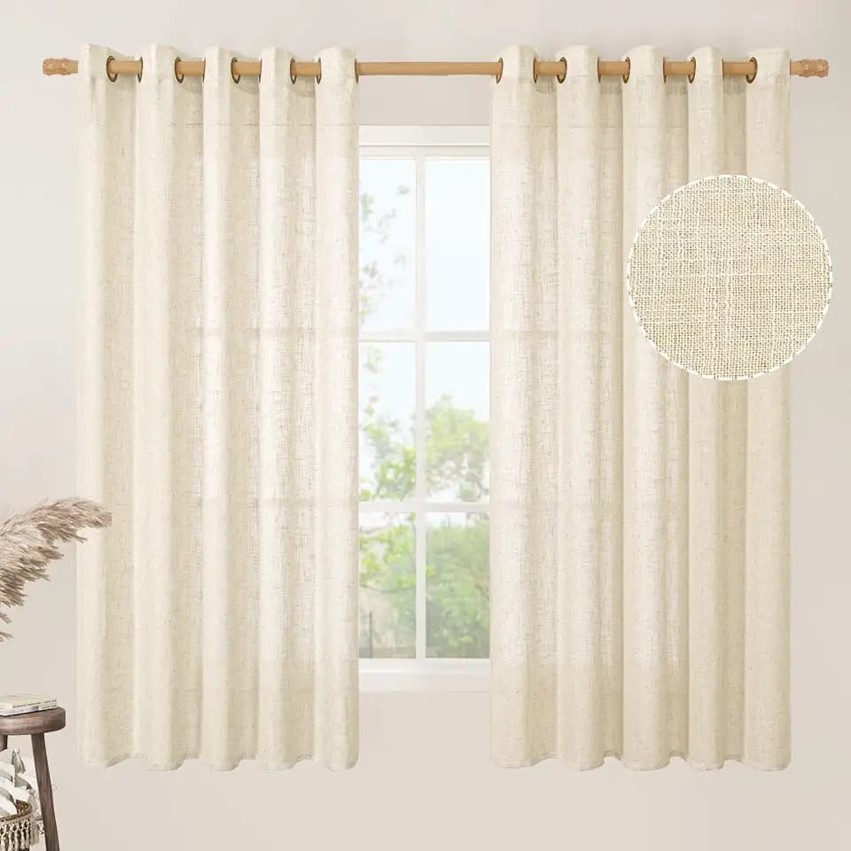 LAMIT Linen Semi Sheer Curtains 63 inch Long for Living Room 2 Panels