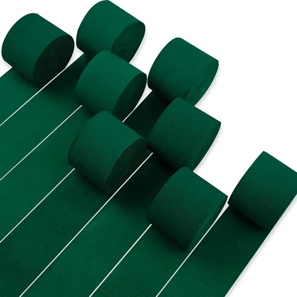 PartyWoo Green Crepe Paper 8pcs 656 FT Emerald Forest Green Streamers