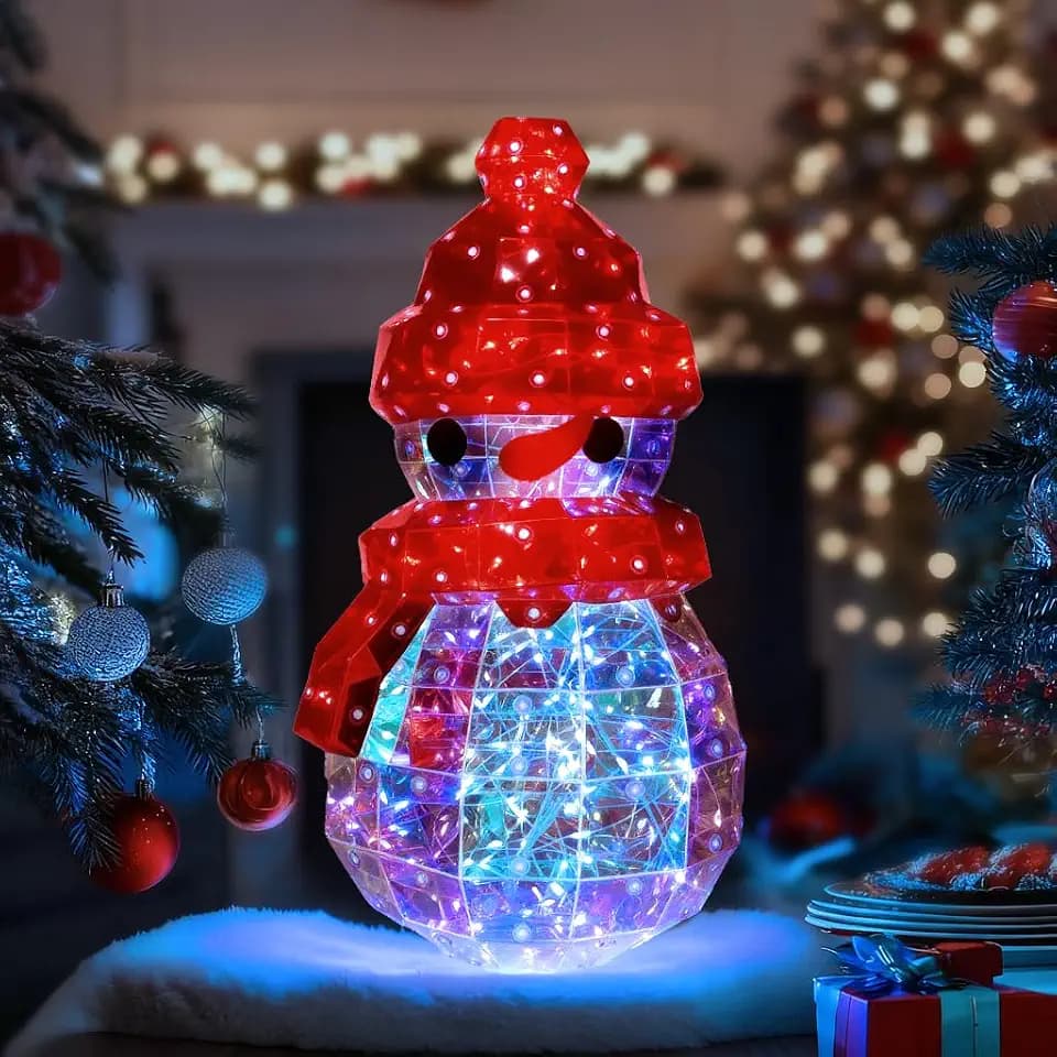Pyrrhiax Prism Rainbow 3D Snowman Decoration – Iridescent Holographic PET Holiday Ornament for Christmas, Party & Home Décor