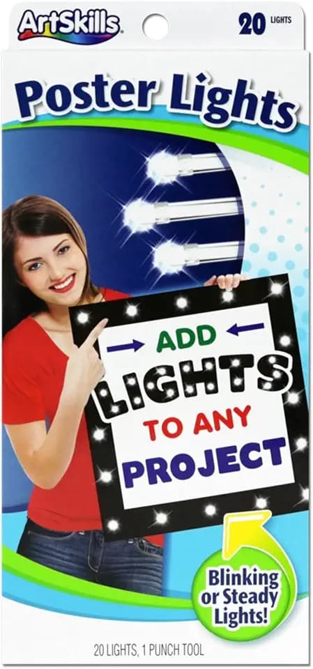 ArtSkills White Poster Lights, Poster Board Decorations, Sign Making & Science Fair Board Supplies, Battery-Operated String Light Kit, 20 Lights