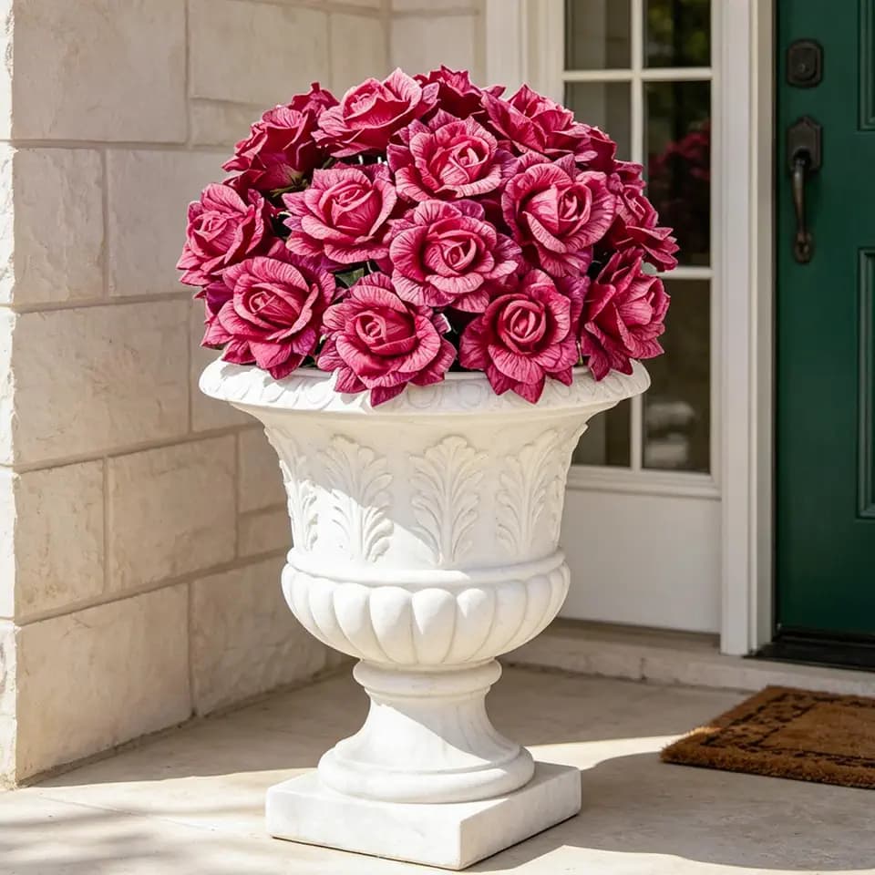INXUGAO Artificial Flowers Fake Roses for Outdoor, 6Pcs 28" Long Stem Silk Roses for Wedding Indoor Outside Party Decor, Realistic Faux Bouquet for Tall Vase Planter (Fuchsia)