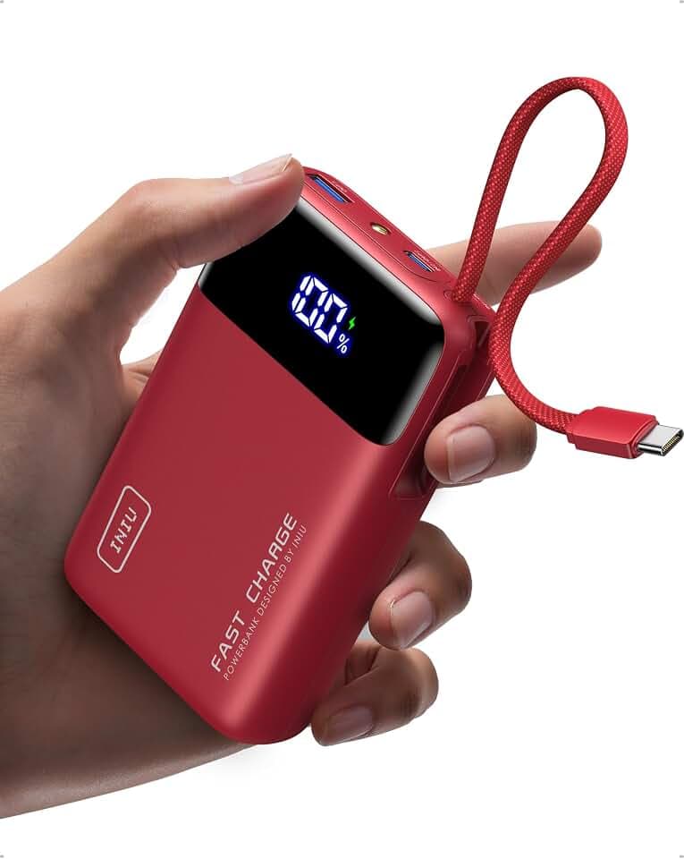 INIU 45W Power Bank, Klein 20000mAh Handyakkus mit Integriertem USB C Kabel