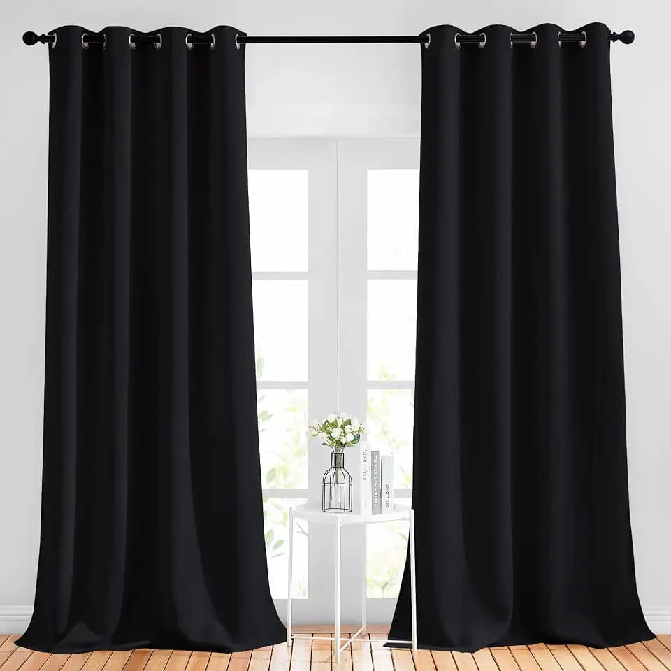 NICETOWN Black Out Curtains 96 inches Long for Living Room, Grommet Thermal Insulated Blackout Window Treatments Room Darkening Drapes for Bedroom, W52 x L96, 2 Panels