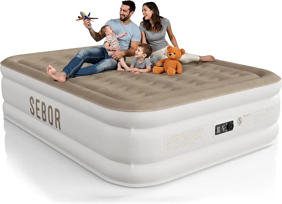 Sebor Air Mattress Queen with Built-in Pump 18", Comfortable Self-Inflating Air Mattress with High-Speed Pump, Durable Blow Up Mattress Queen with Storage Bag for Guests, Camping, Travel