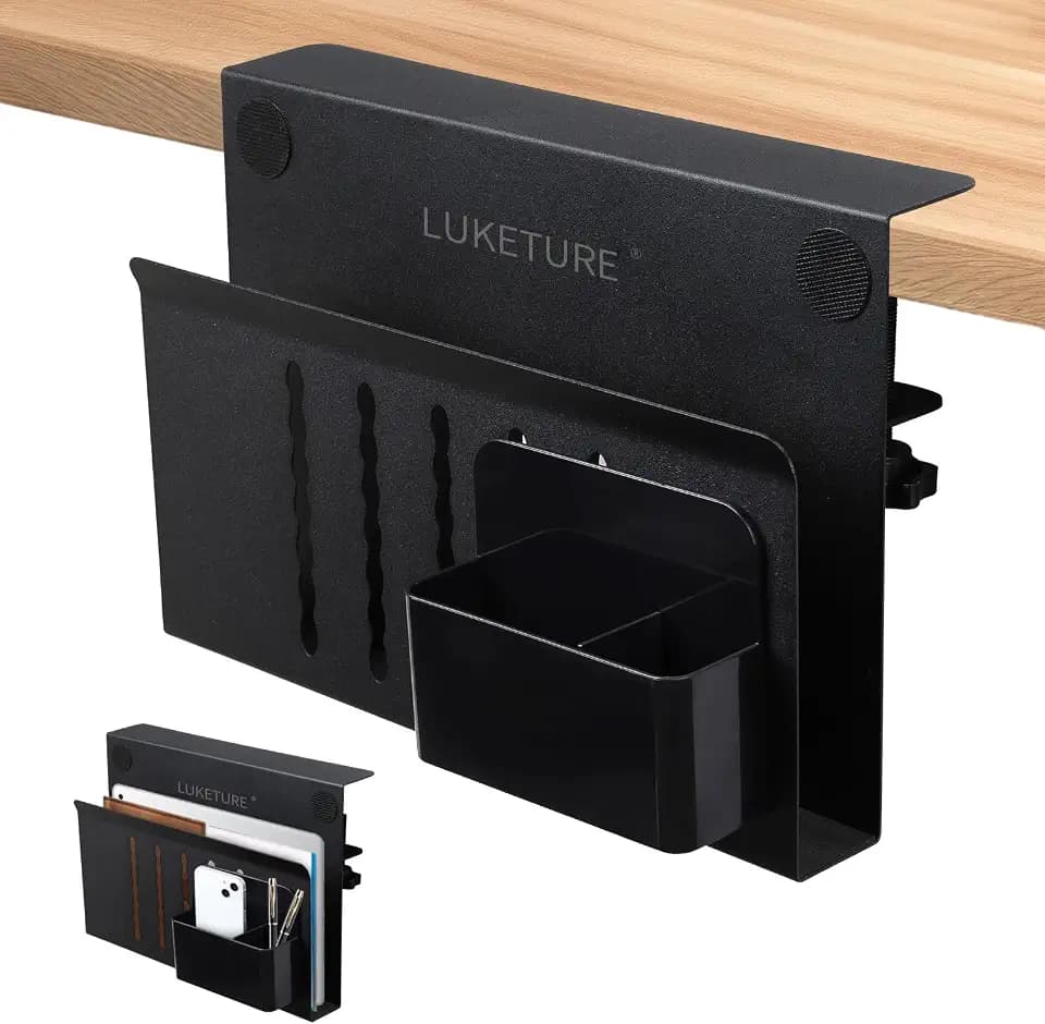 LUKETURE Desk Side Storage Laptop Holder No Drill Clamp On Organizer