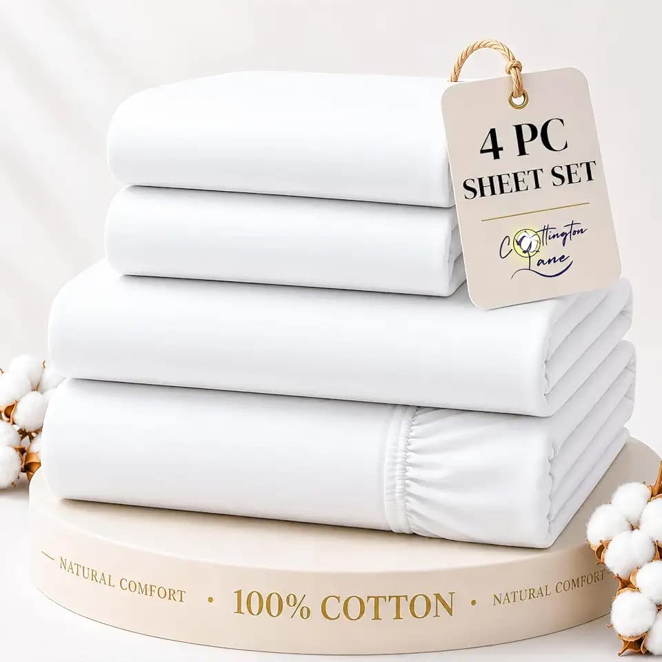Cottington Lane Olympic Queen Sheet Set, 4 PC 100% Cotton, 16" Deep, White