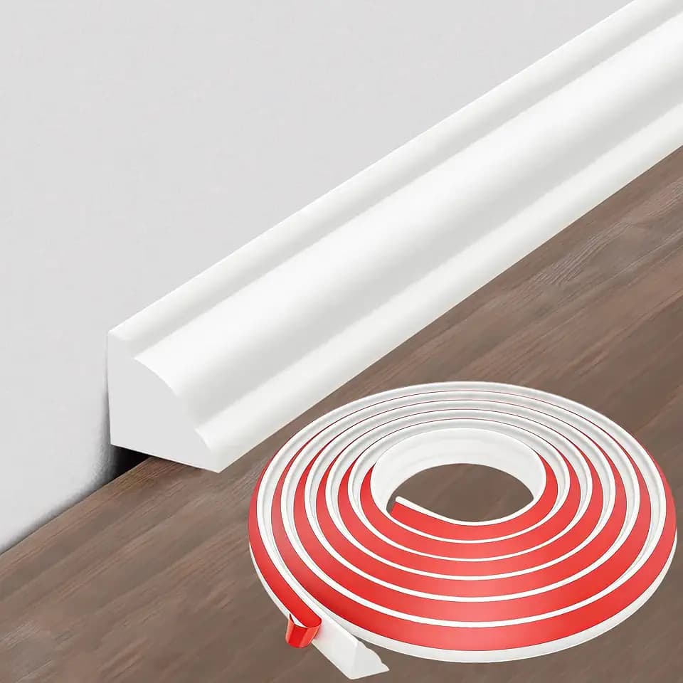 Peel and Stick Wall Molding Trim, 1/2 in x 32.8 Ft Flexible TPE Self-Adhesive Baseboard for Wall Corner, Countertop, Window Sill Gap Filling & Seam Cover