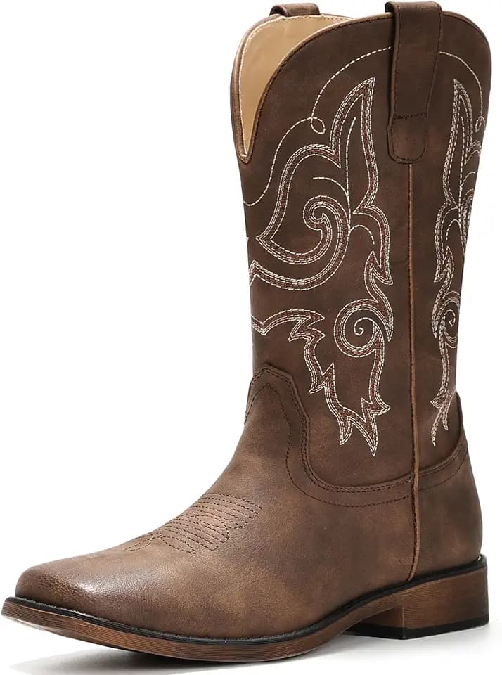 IUV Cowboy Boots For Women Square Toe Cowgirl Wide Mid Calf Western Boots