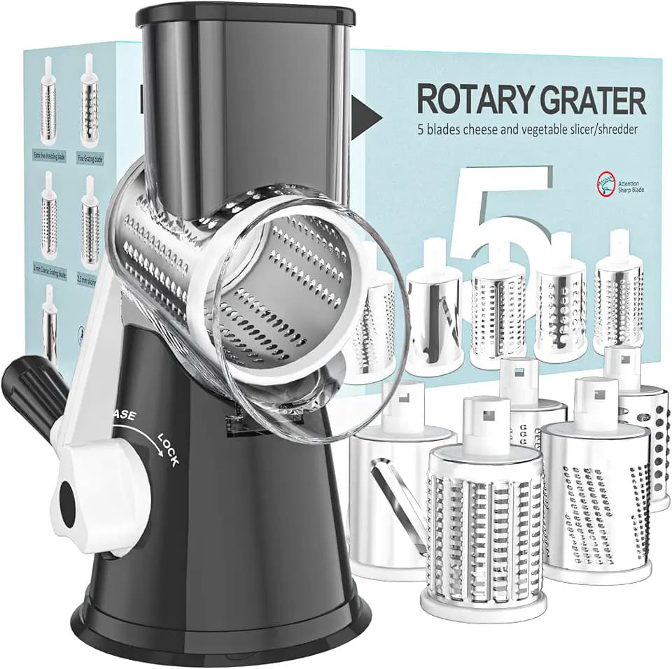 Cambom Rotary Cheese Grater Hand Crank Cheese Shredder, Black