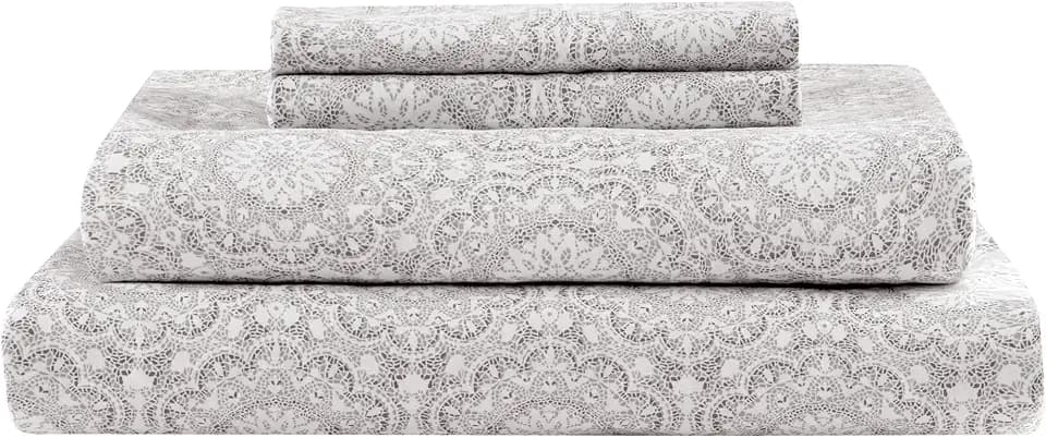 Comfort Spaces 100% Cotton Percale Sheets Full Sheet Set 4 Pcs, Adelia Gray