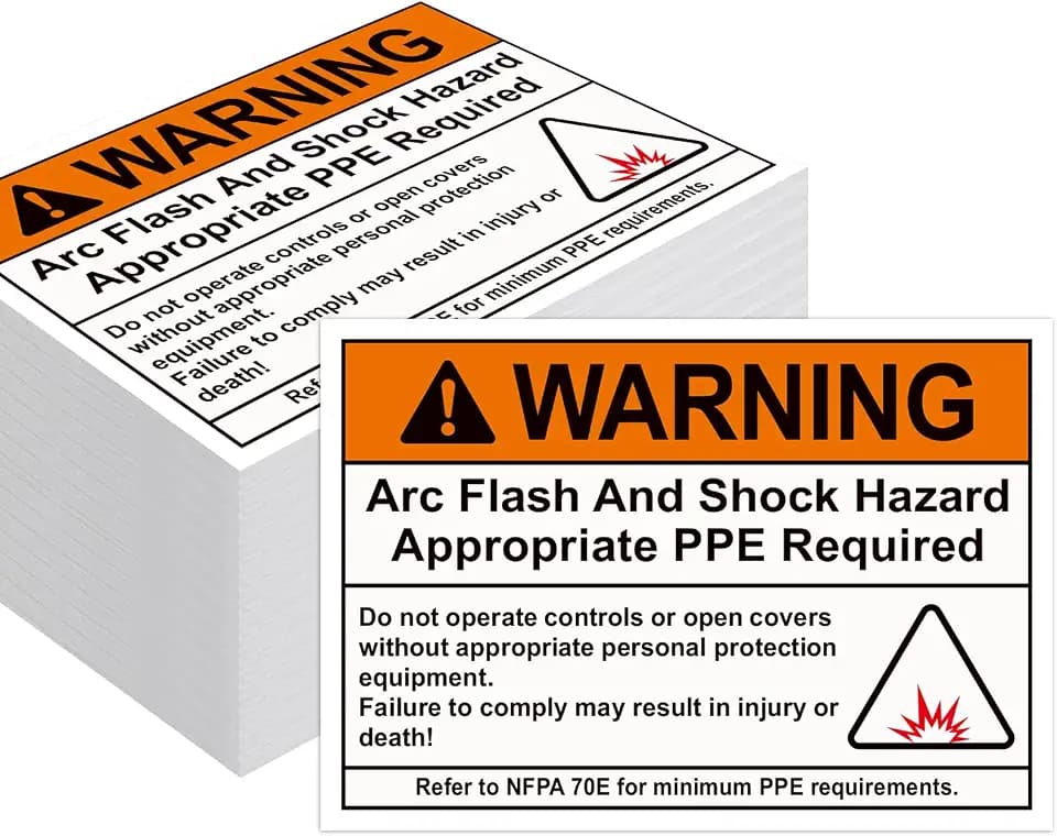 100 Pcs Warning Arc Flash and Shock Hazard Label, 5 x 3.5"