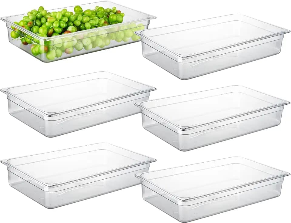 CURTA 6-Pack Full Size 4" Deep NSF Polycarbonate Food Pans | Dishwasher & Freezer Safe Clear Container for Prep Tables, Buffet, Salad Bar, Commercial & Home Kitchen