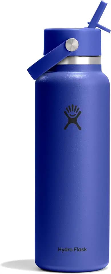 Hydro Flask Water Bottle - Insulated Stainless Steel - Wide Straw Lid, Non Spill, Leakproof in 40 Oz Capri Blue