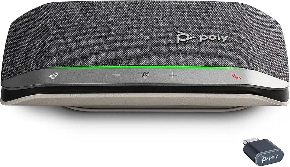 Tragbarer Bluetooth-Konferenzlautsprecher Poly Sync 20+ (Plantronics) – Rausch-/Echounterdrückung – USB-C-Bluetooth-Adapter – Kompatibel mit Teams, Zoom, PC, Mac, Mobiltelefon