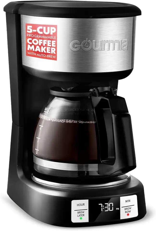 Gourmia Drip Coffee Maker - 5-Cup Capacity, Glass Carafe, Black