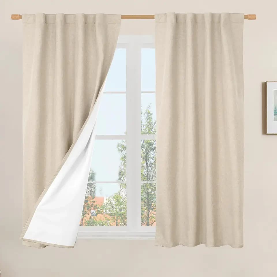 LAMIT 100% Blackout Linen Window Curtains for Bedroom 45 Inches, Linen