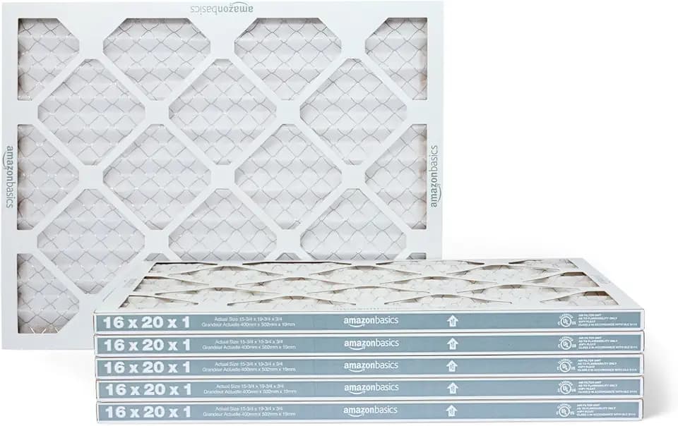 Amazon Basics MERV 5 AC Furnace Air Filter, 16x20x1 inches, 6-Pack (Actual Size: 15.75" x 19.75" x 0.75")