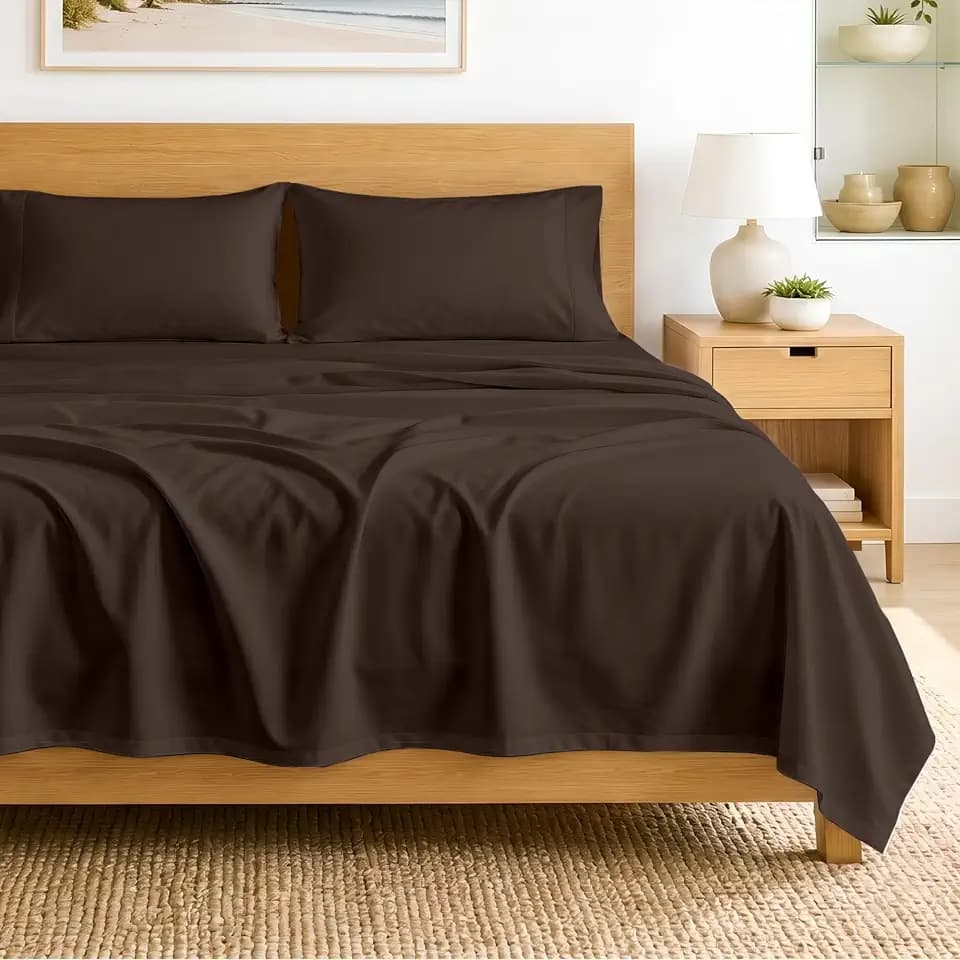 SGI bedding 100% Egyptian Cotton Sheets Queen Size – 600 Thread Count Sheets Set, Soft, Cooling, 15" Deep Pocket, Luxury Hotel Bedding, Breathable, Durable - Chocolate