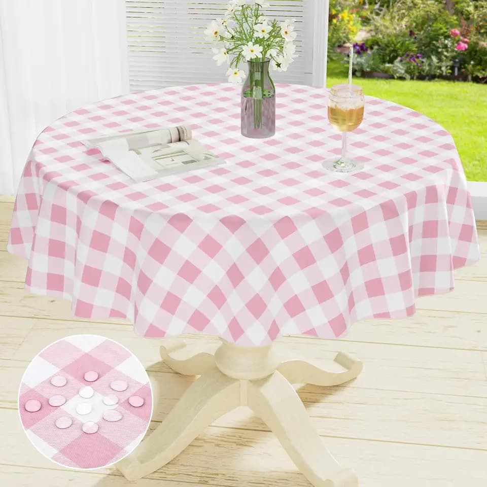 misaya Round Waterproof Vinyl Table Cloth, Flannel Backed Tablecloth