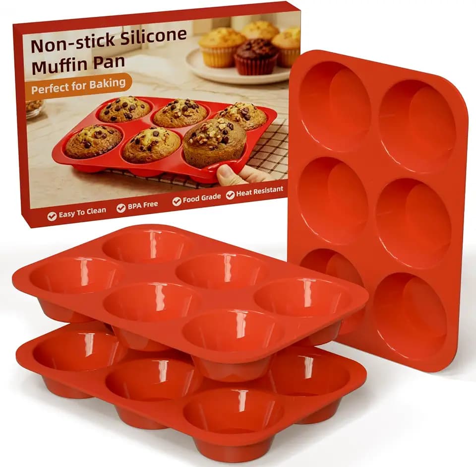 SINBEE Silicone Muffin Pans for Baking - 3 Pack Silicone Molds 6 Cups Nonstick Cupcake Pan for Baking BPA Free Cake Pop Mold Egg Muffins