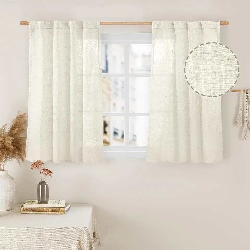 LAMIT Semi Sheer Linen Curtains 40 Inch Length Cream Ivory 34 x 40 Inch