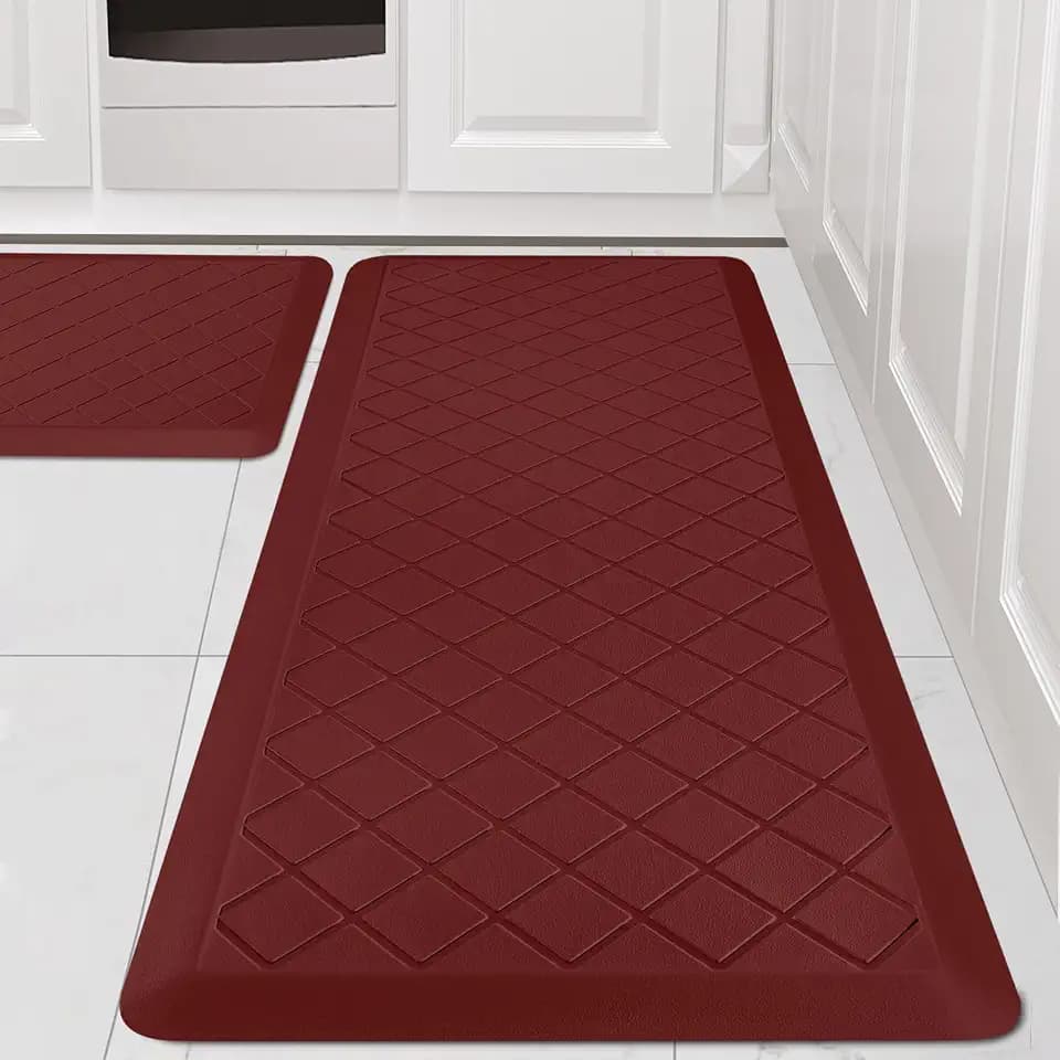 Cushioned Kitchen Mat 2 PCS, Anti Fatigue Kitchen Rugs, Heavy Duty Kitchen Rugs and Mats Non-Skid, Ergonomic Comfort Foam Kitchen Floor Mat for Home, Office, Sink, Laundry, Red