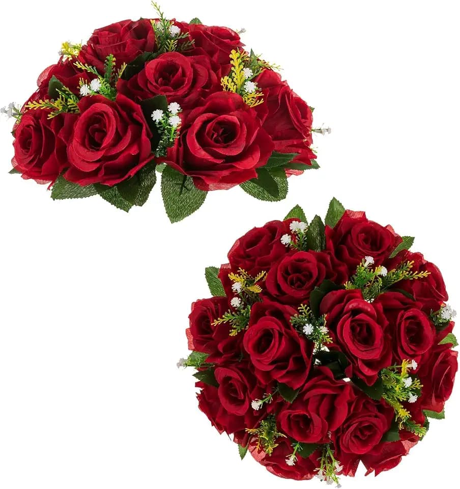 BLOSMON Rose Flower Balls for Table Centerpieces, Crimson, 2 Pcs, Reusable