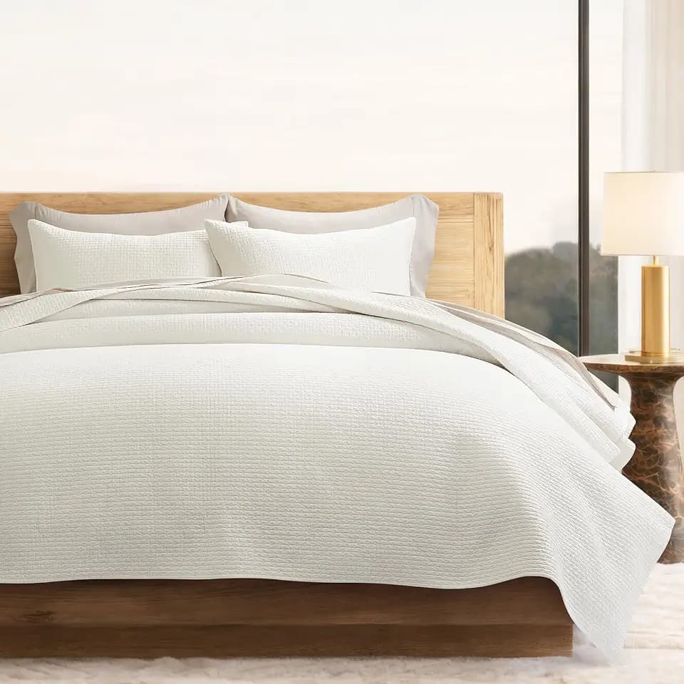 EverGrace Cotton Sateen Pick-Stitch Quilt Set, King Size, Bright White