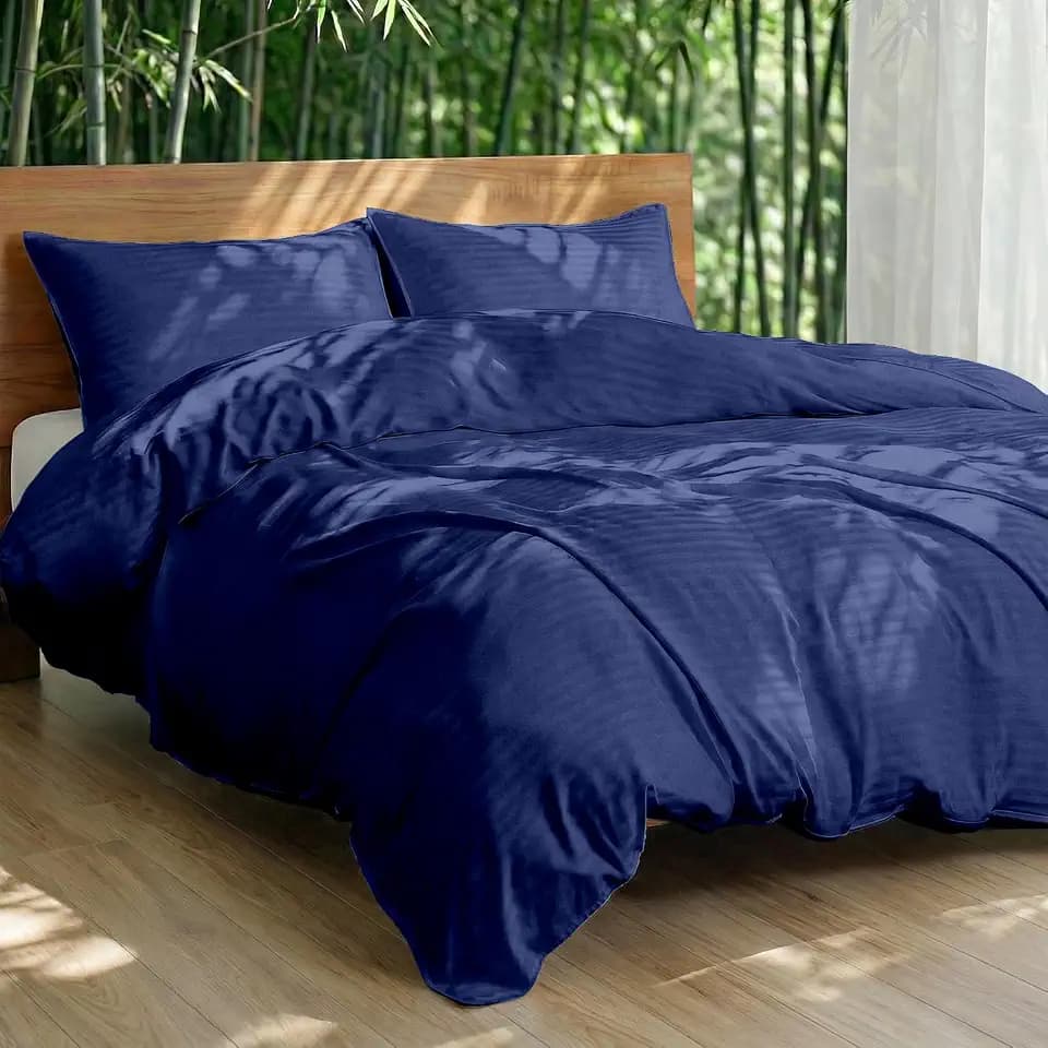 Cooling Duvet Cover Set Full/Queen for Hot Sleepers | 100% Viscose Derived from Bamboo | Silky Soft & Breathable | 3 Piece with Zipper & 6 Loops (Jacquard Navy)
