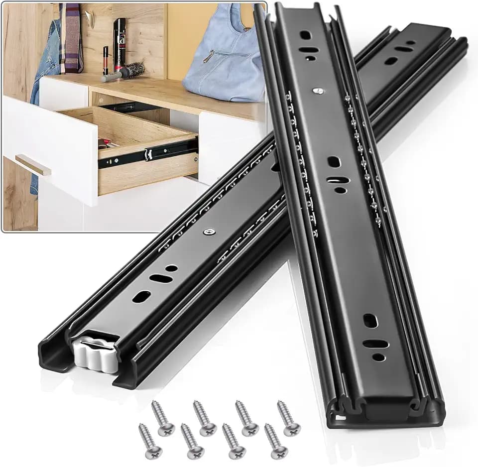Drawer Slides 1 Pair Full Extension 12 14 16 18 20 22 24 inch Side Mount Pull Out Kitchen Cabinet Rails Bracket Replacement Ball Bearing (Basic-1 Pair, 14 Inch)