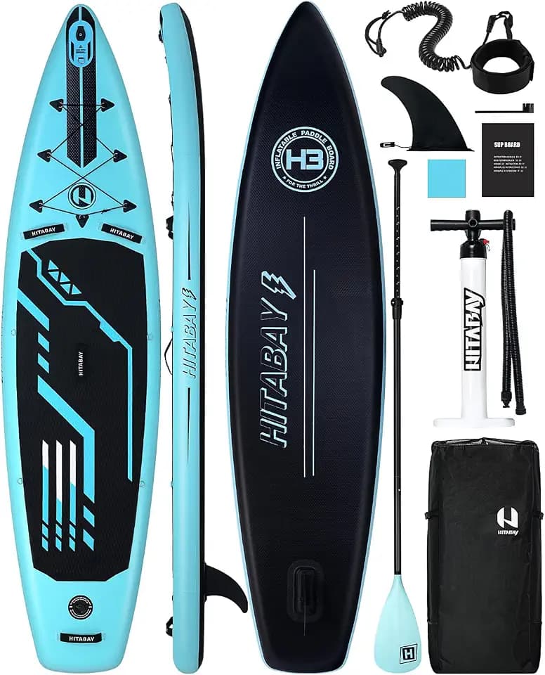 SUP Board Set, Stand Up Paddling Board Aufblasbar, 320cm 335cm stabil für Erwachsene bis 150 kg mit kompletten Zubehör Surfbrett für Anfänger (BLAU)