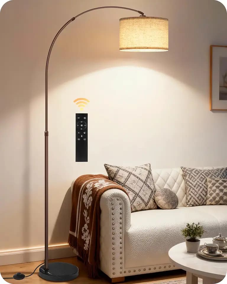 75" Dimmable Brown Arc Floor Lamp with Marble Base, Adjustable Height,Beige