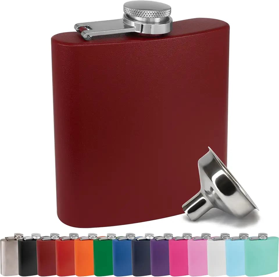 Clear Water Home Goods 6 oz Hip Flask w/Funnel, Matte Maroon