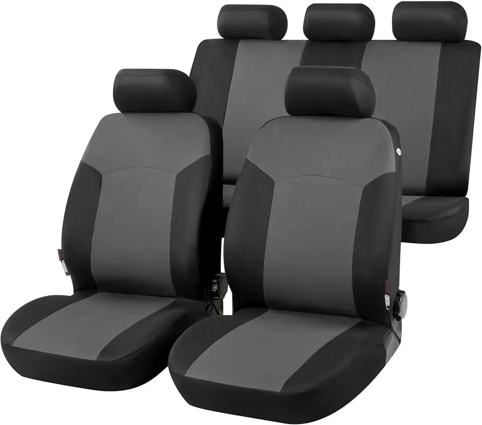 Walser Portland Universal Autositzbezüge Set - Komplettes Set, 2 Vordersitzbezüge & 1 Rücksitzbezüge, Schwarz/Grau, Premium Polsterschutz
