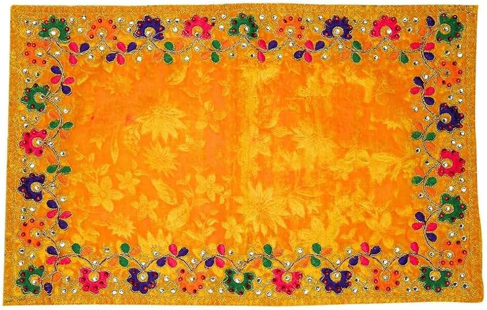 Mat Aasan Pooja Cloth Puja Table God Idol Puja Temple Altar Cloth (25"X17")