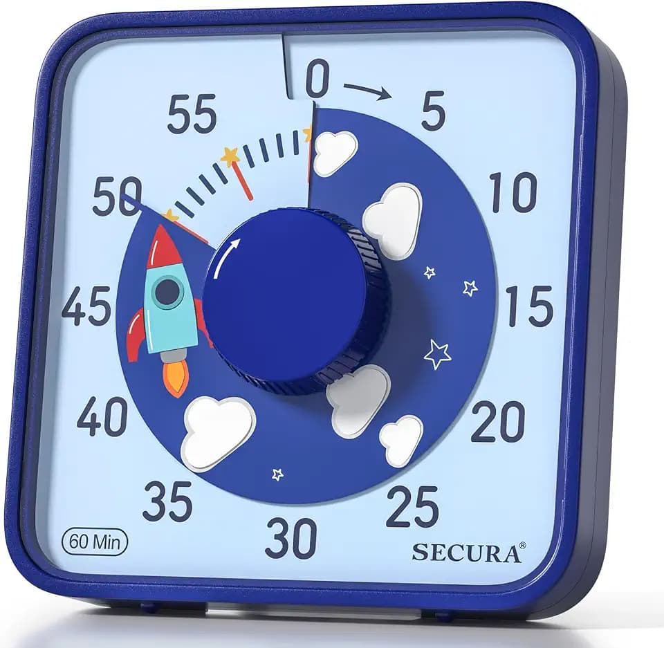 Secura 60-Minute Visual Countdown Timer, 7.5-Inch Oversize Classroom Visual Timer for Kids and Adults, Durable Mechanical Kitchen Timer Clock with Magnetic Backing (Dark Blue)