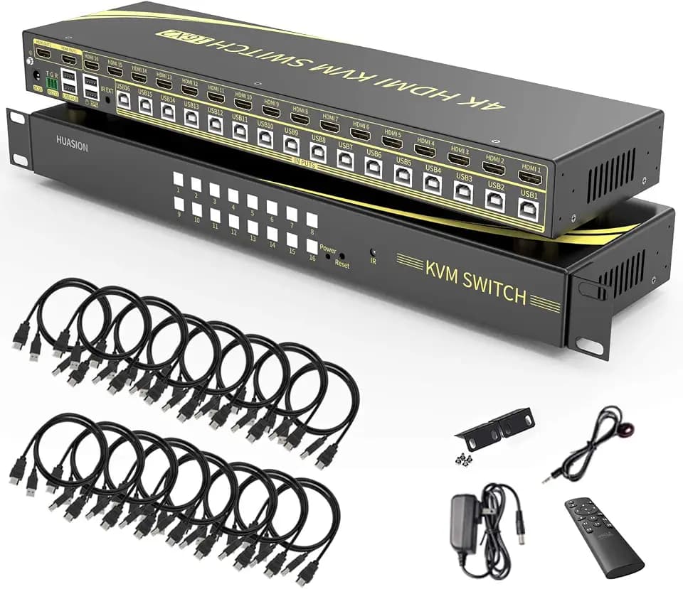KVM Switch 16 Port HDMI 2.0 KVM Switch Supports Hotkeys Switching 4K@60Hz 4:4:4 1080p 3D 16 PCs Laptops Sharing with One Set of Keyboard and Mouse